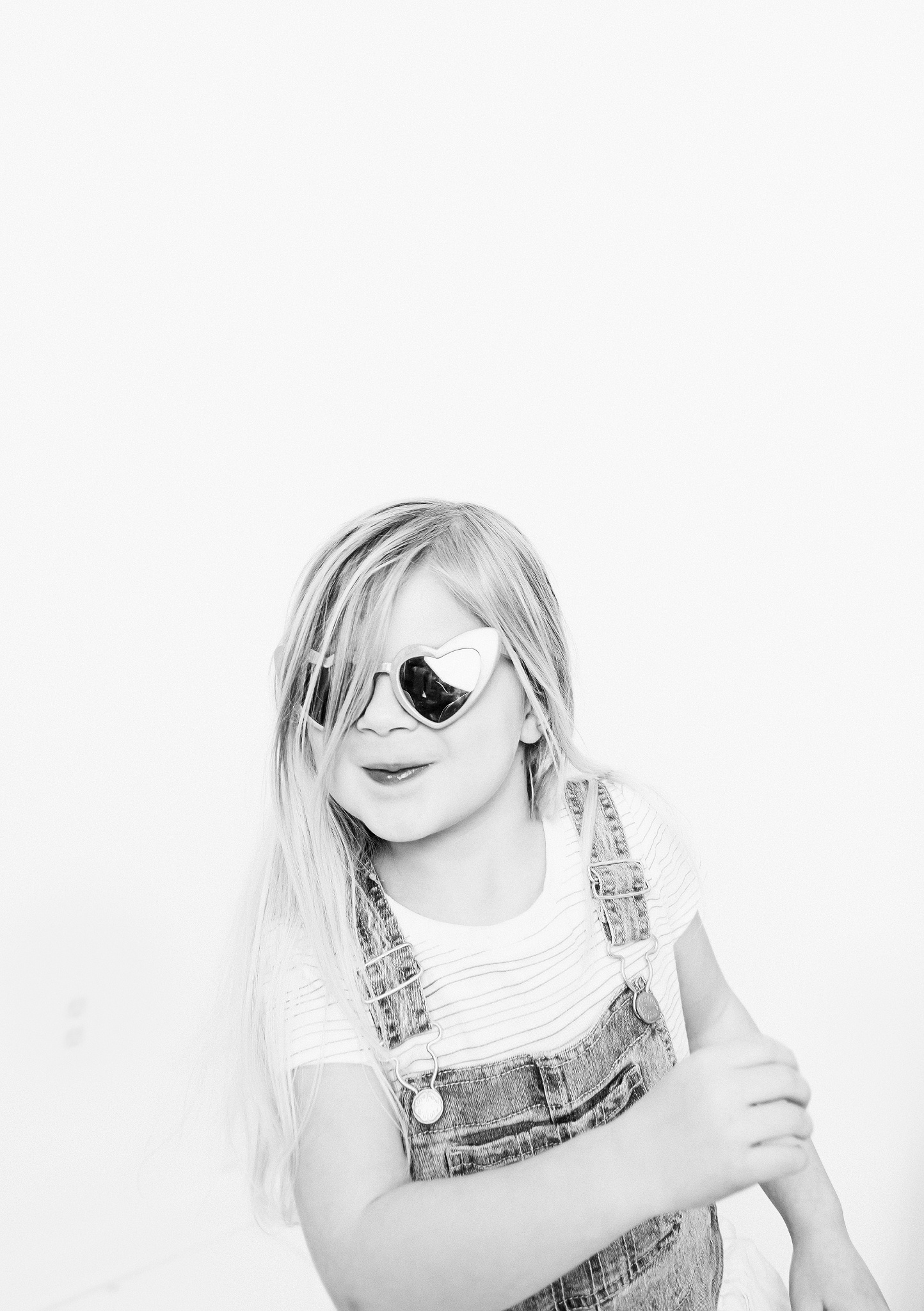 black and white portrait girl with heart sunglasses in Kent Island studio