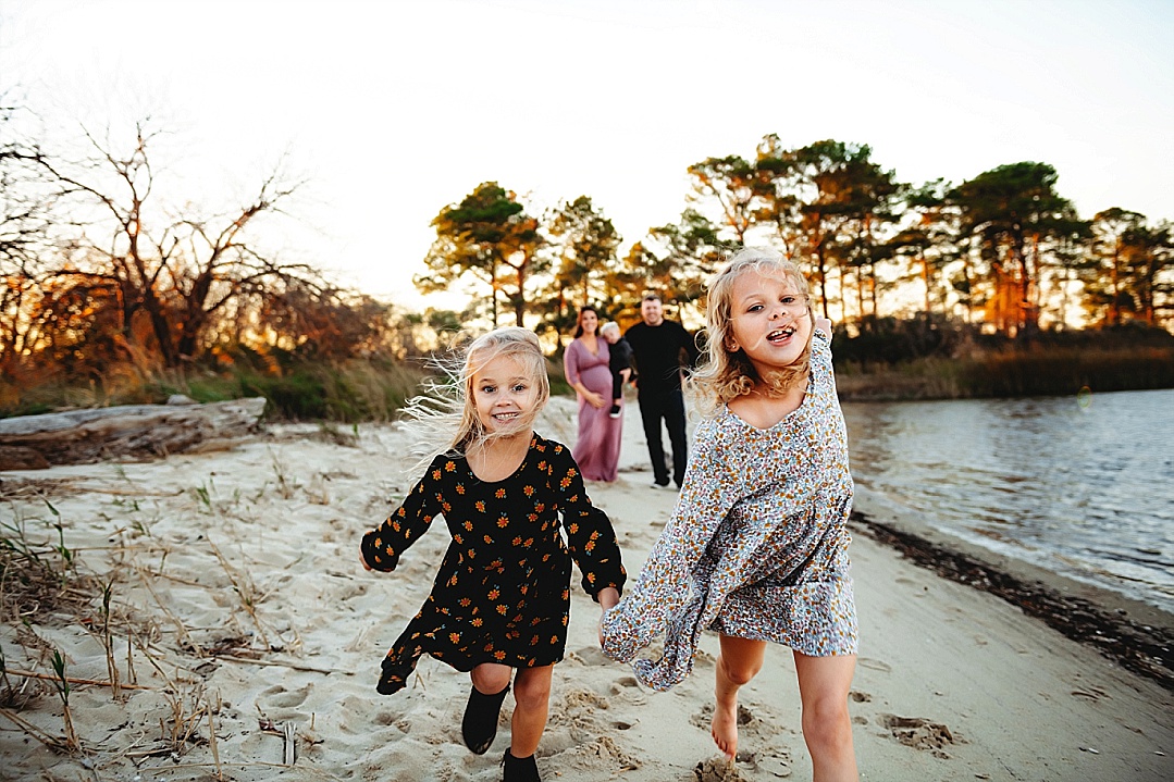 children running on Maryland beach