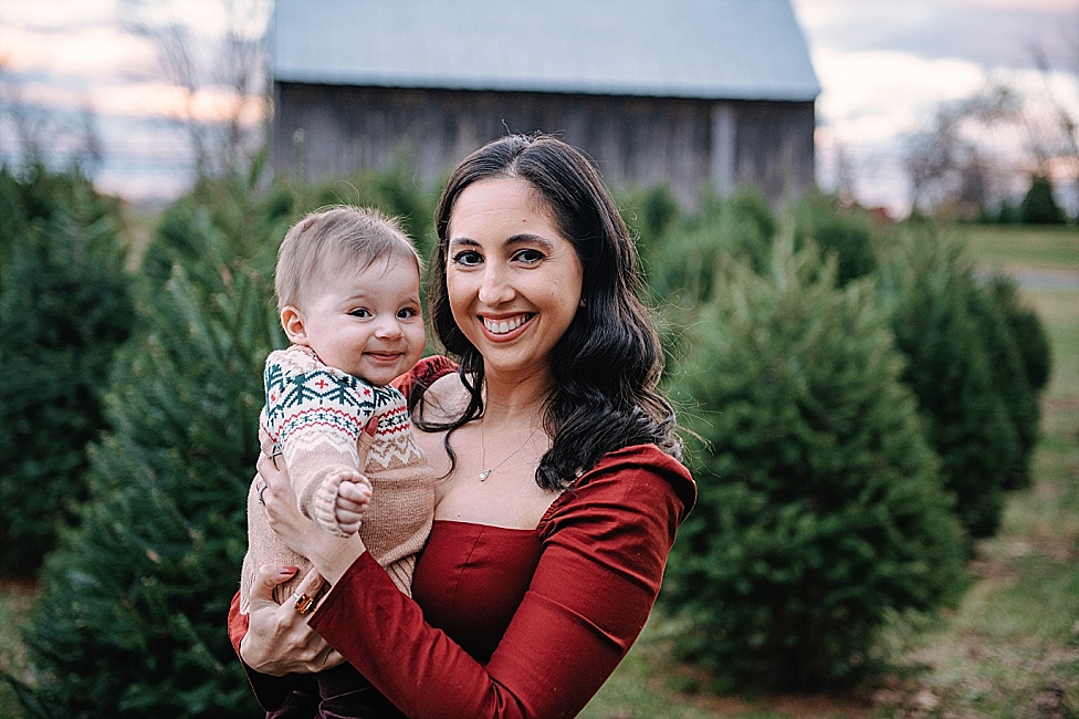 baby and mama Holiday Christmas photos in Tree Farm Annapolis Maryland